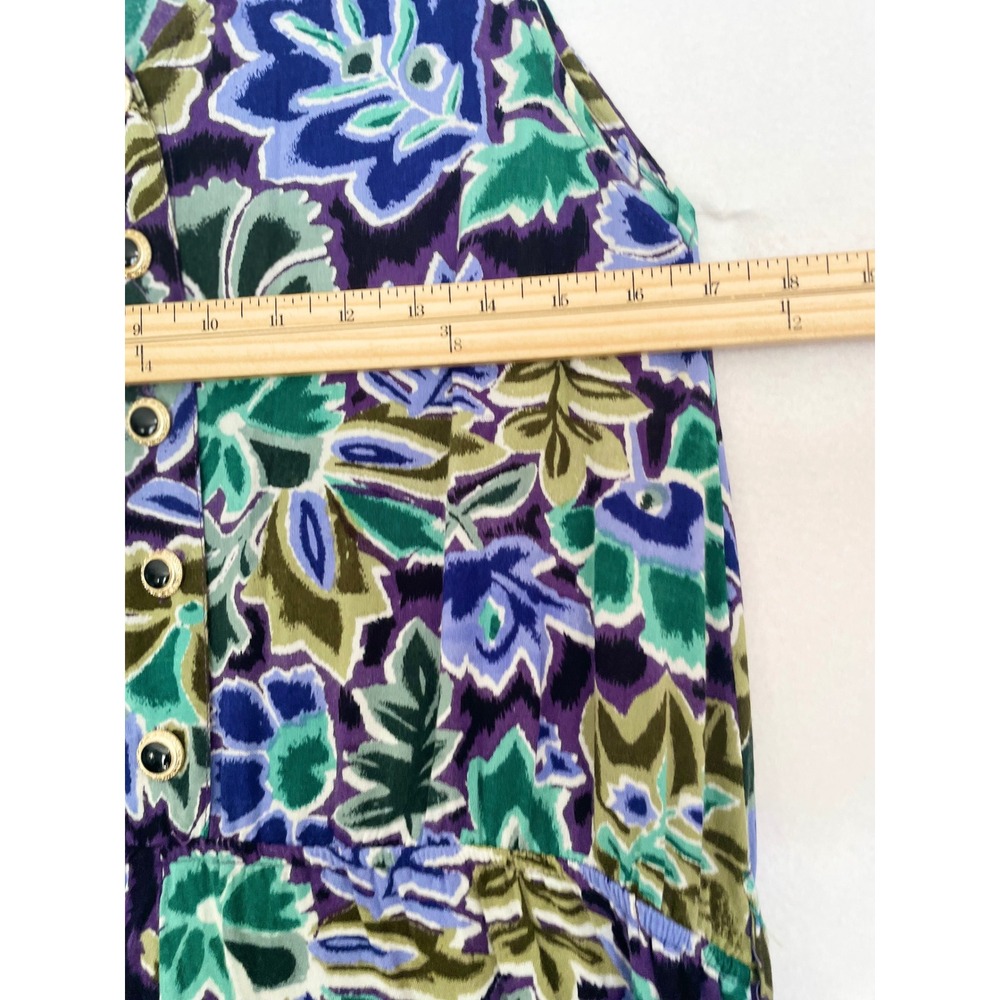 Erika Floral Dress Womens Small Purple Green Rayon Button Front Midi Vintage 90s - Picture 3 of 11
